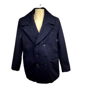 Banana Republic Mens Preppy Navy Wool Peacoat Medium Double Breasted Pockets